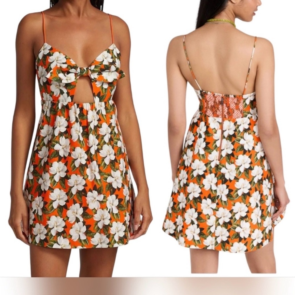 Alice + Olivia Orange Floral Sundress with White Blooms